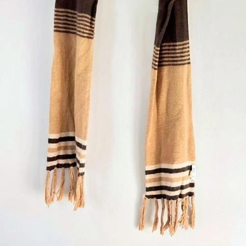 Brown Striped Rabbit Hair Winter Scarf